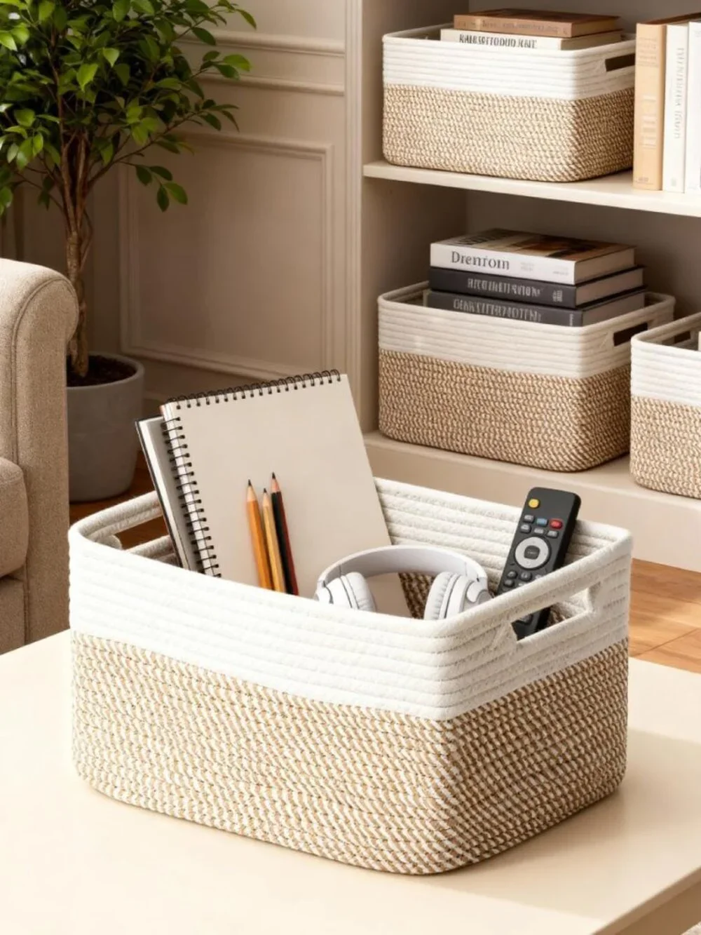 New 5 Pack Woven Storage Baskets, Decorative Storage Bins for Organizing